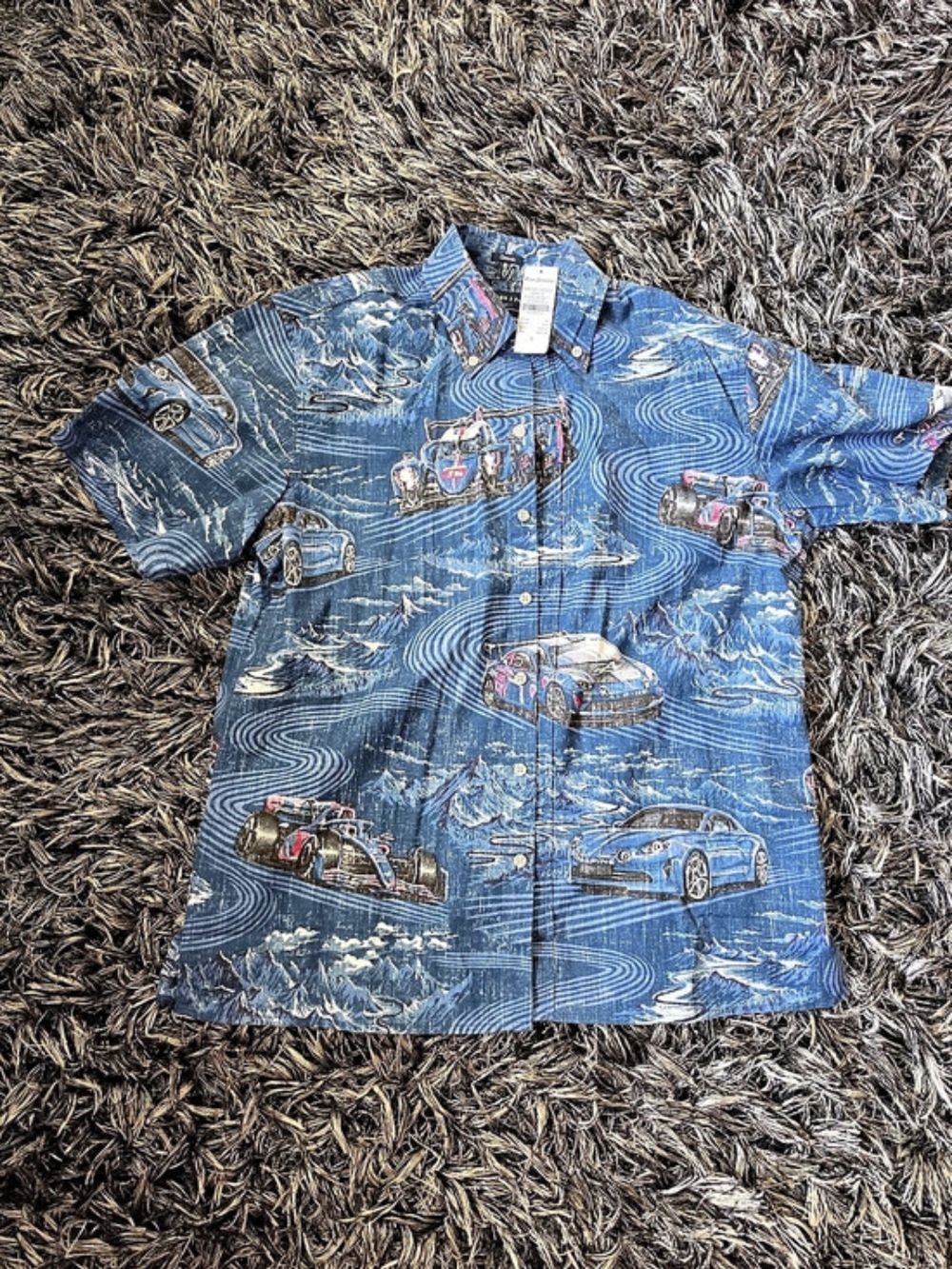 Reyn Spooner Alpine Racing Classic Fit Racing Cars Print Cotton Shirt Size Small